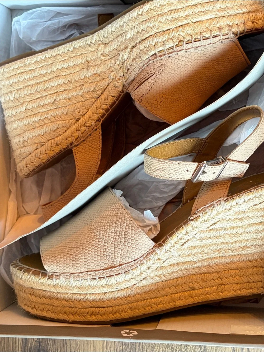 Franco Sarto 'Takara' Taupe Faux Snake Skin Espadrille Wedge Sandals -  Size 8M